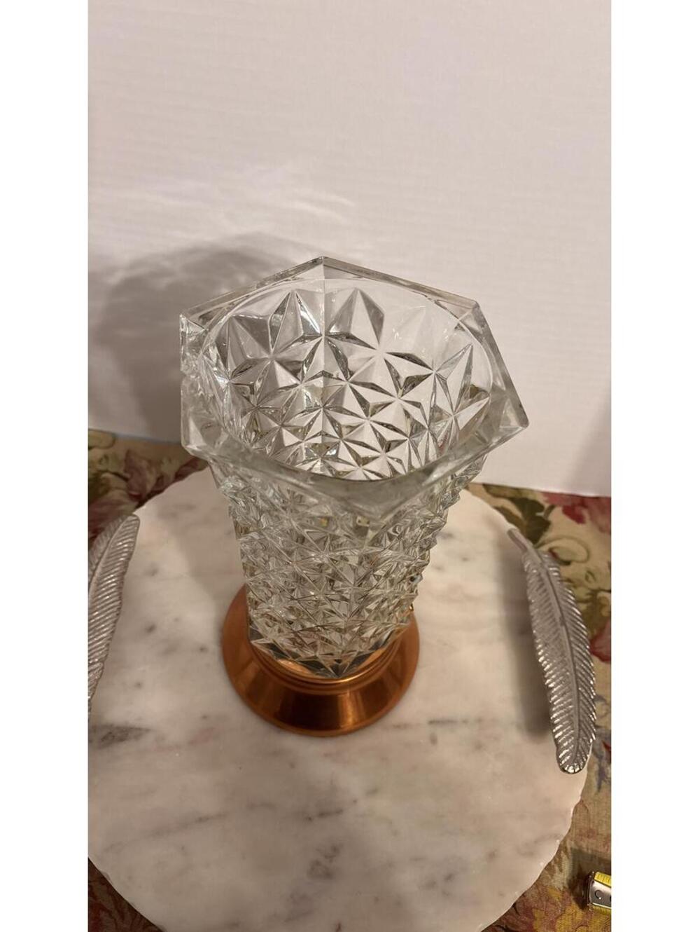 Vintage Crystal Vase with Copper Craft Guild Diamond Cut Glass - Picture 4 of 6